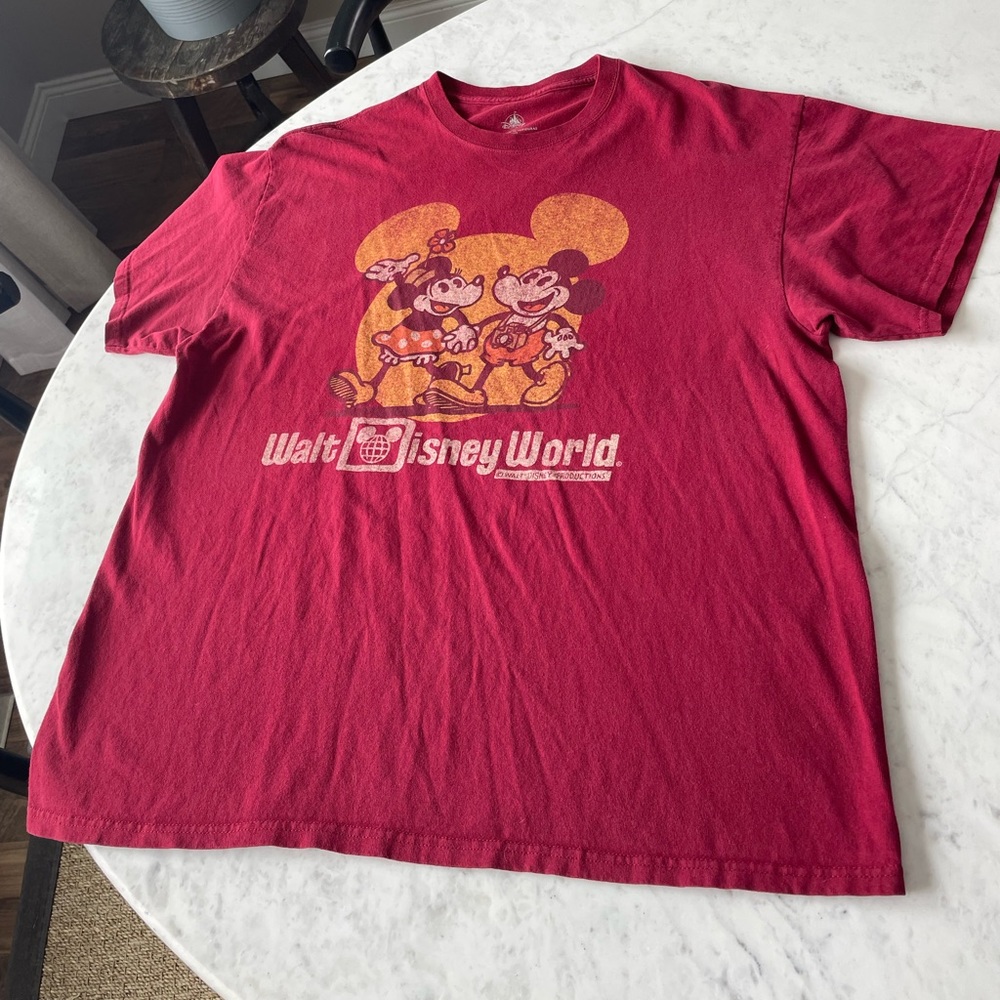 Disney Parks Walt Disney World Retro Logo Mickey & Minnie Mouse Tshirt Size XL